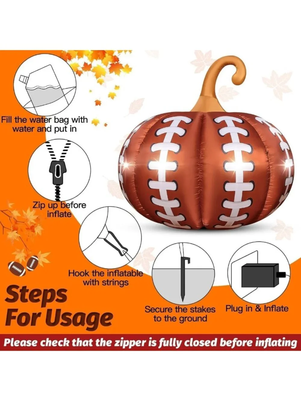 Giant Inflatable Pumpkin with LED Lights - Halloween Outdoor Decor for Garden